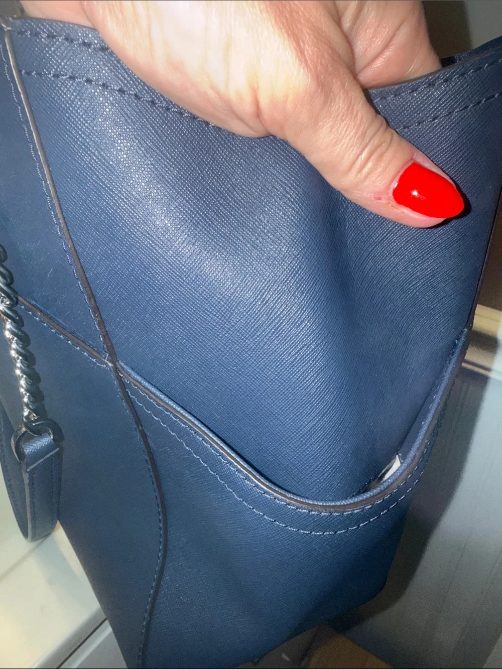 Michael Kors Navy Saffiano Chain-Handle Satchel